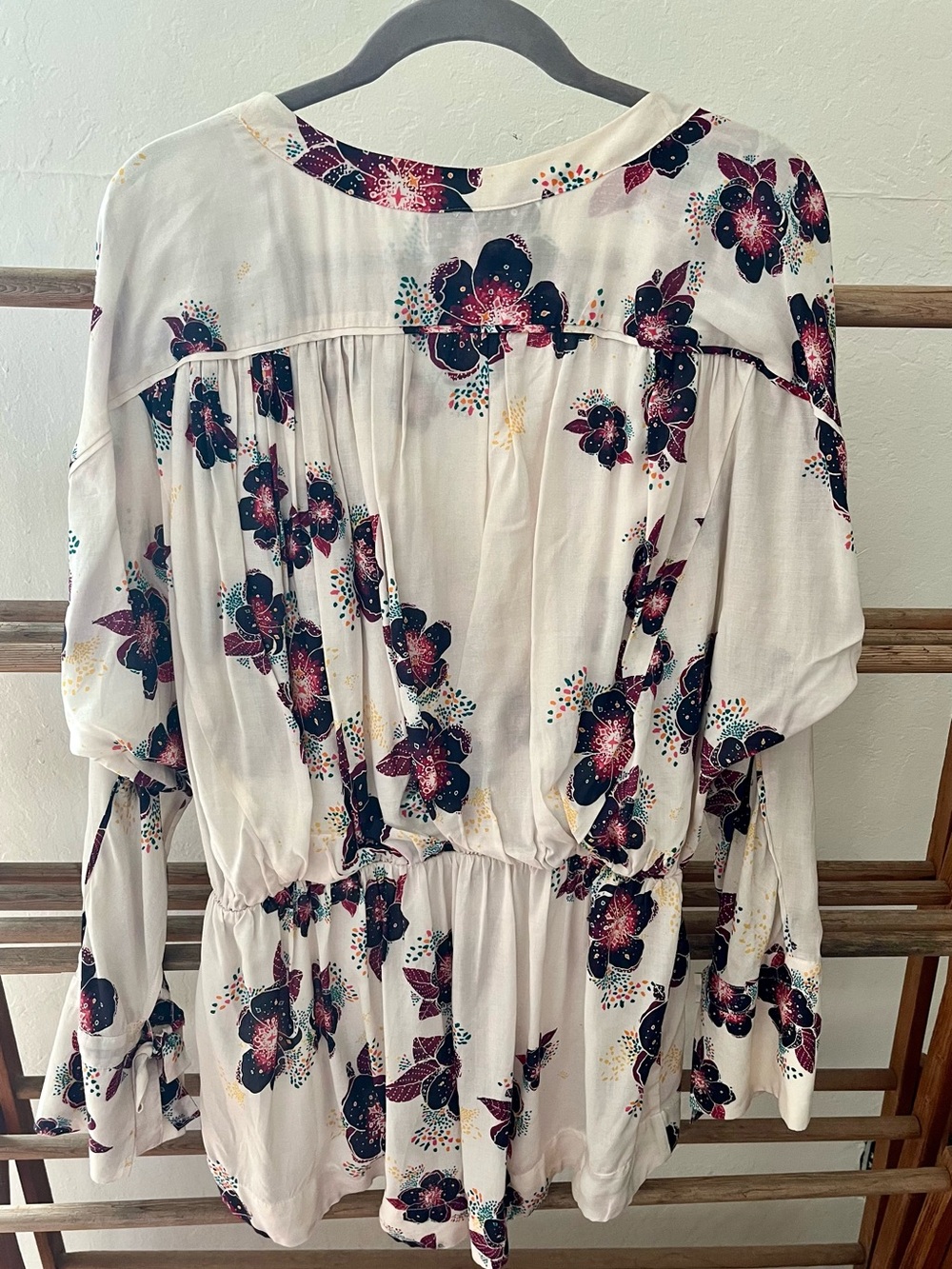Free People Surplice Tunic/Dress in Cream With Multi-Color Floral Design - Picture 6 of 7